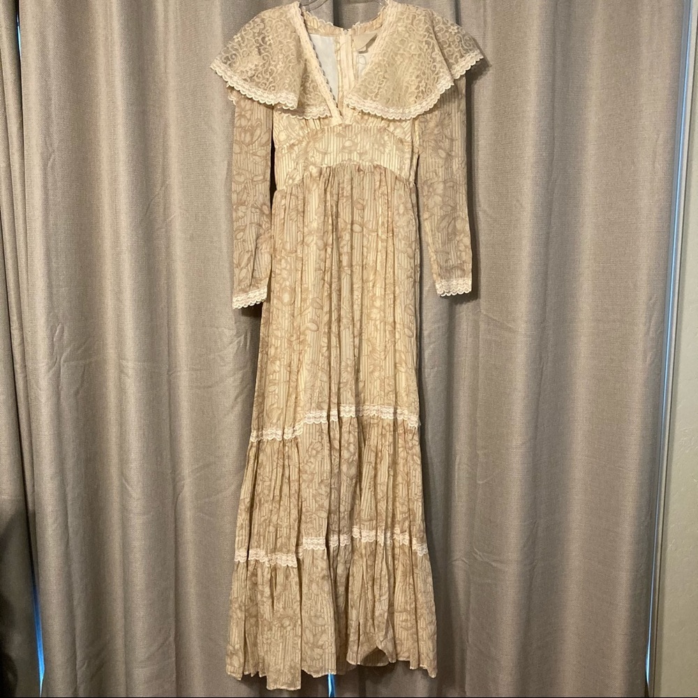 Vintage Gunne Sax Cream and Tan Floral Maxi